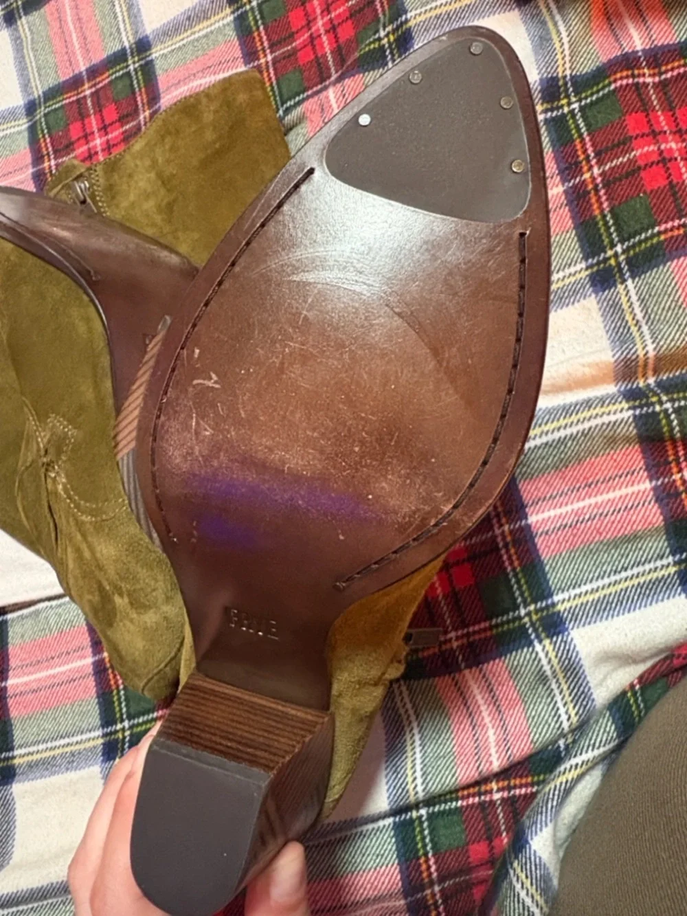 NEW $398 FRYE Anthropologie Women's Olive Suede Mid-Calf Block Heel Boot - Picture 4 of 9